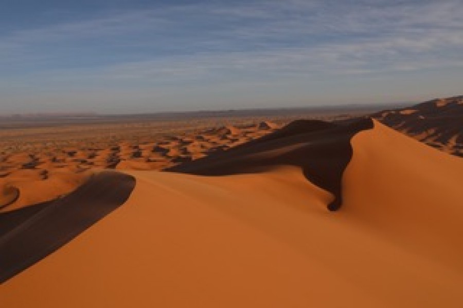 Paseo en camello en el desierto de Marruecos senderismo en el Erg Chebbi